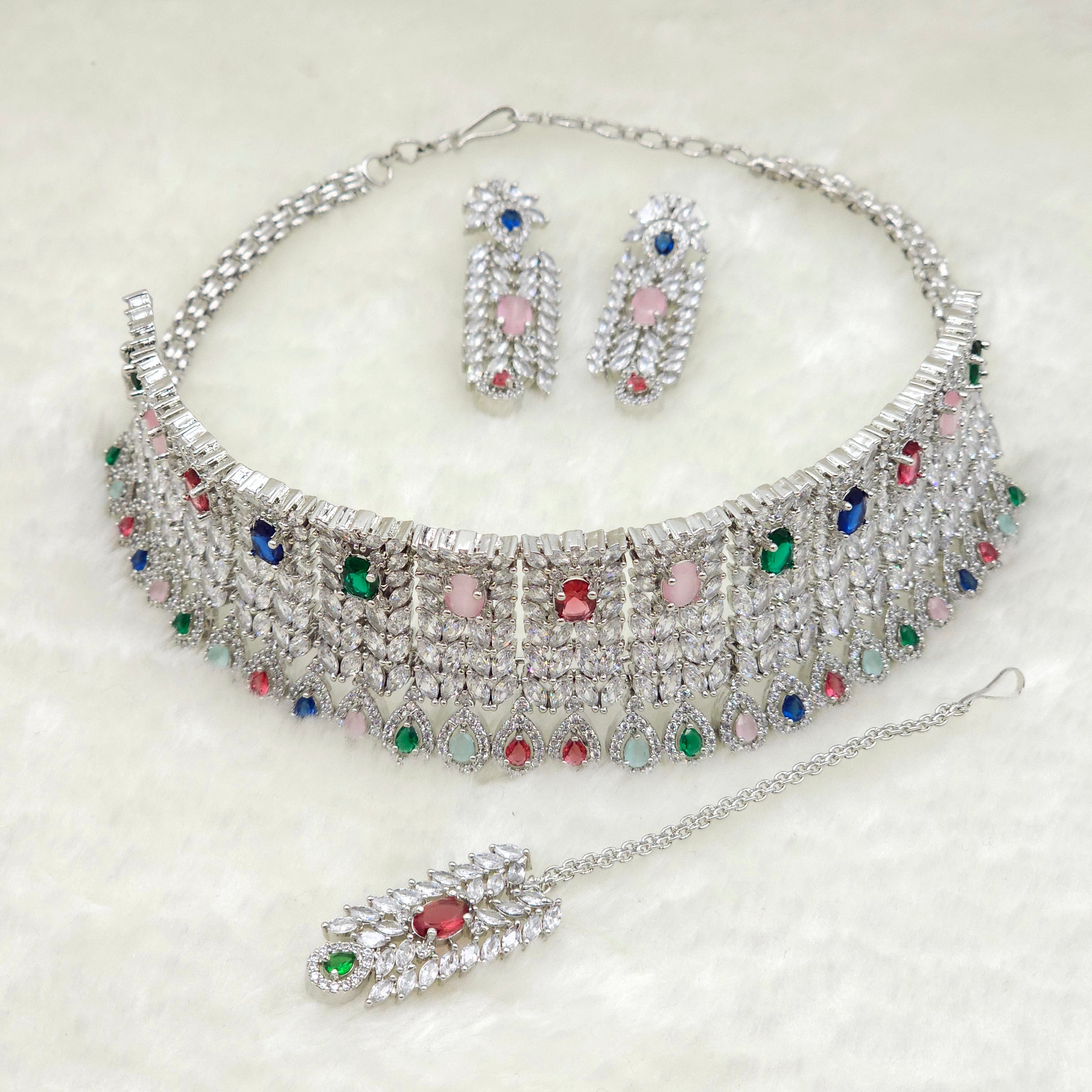 Simone Bridal Choker Set Silver Multi