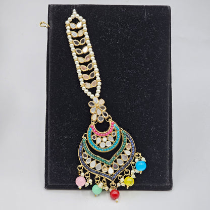Priya Multicolor Mirror Choker Necklace Set - Gold