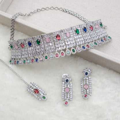 Simone Bridal Choker Set Silver Multi