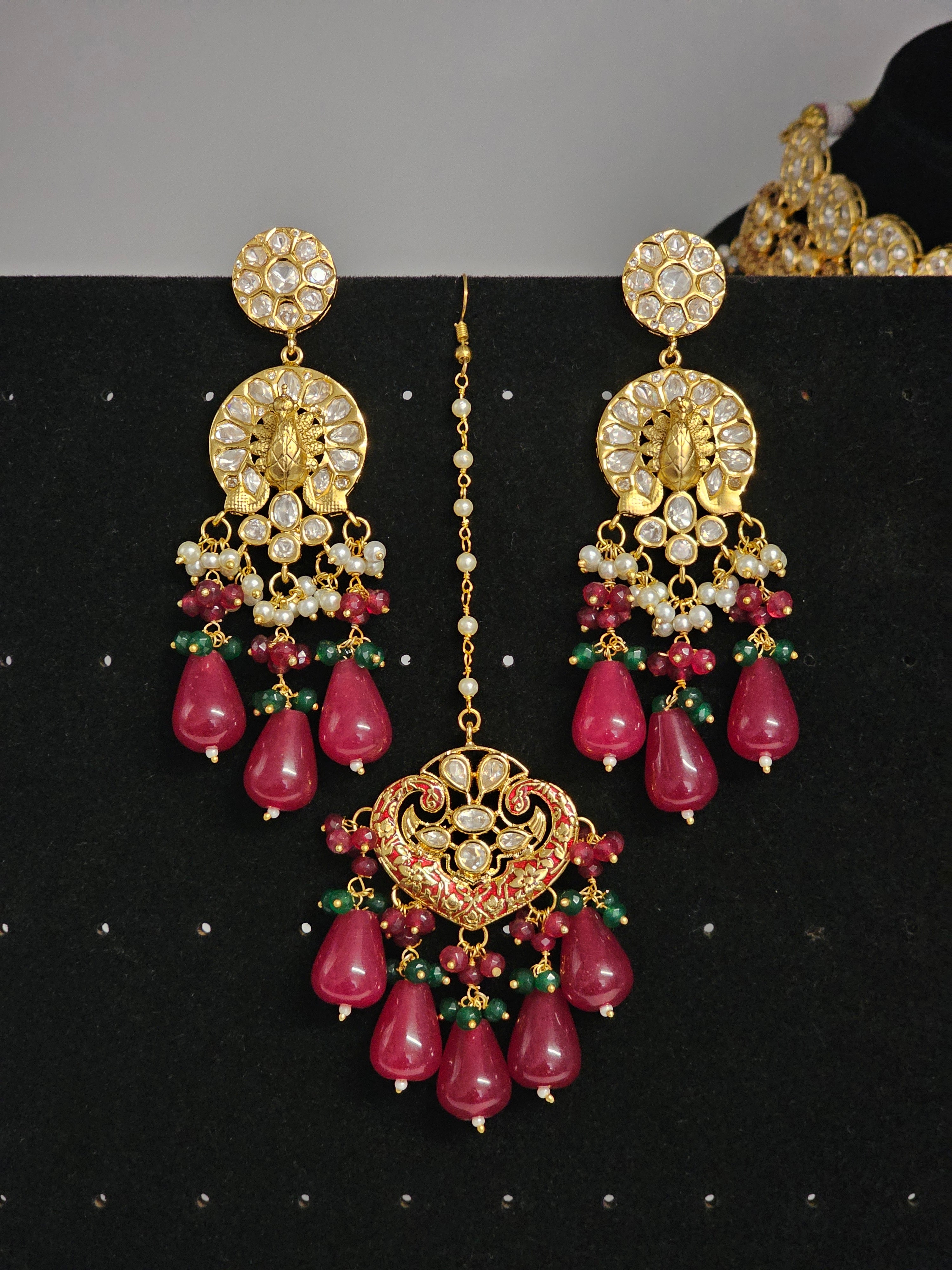 Maroon Gold Paachi Kundan Bridal Choker Necklace Set