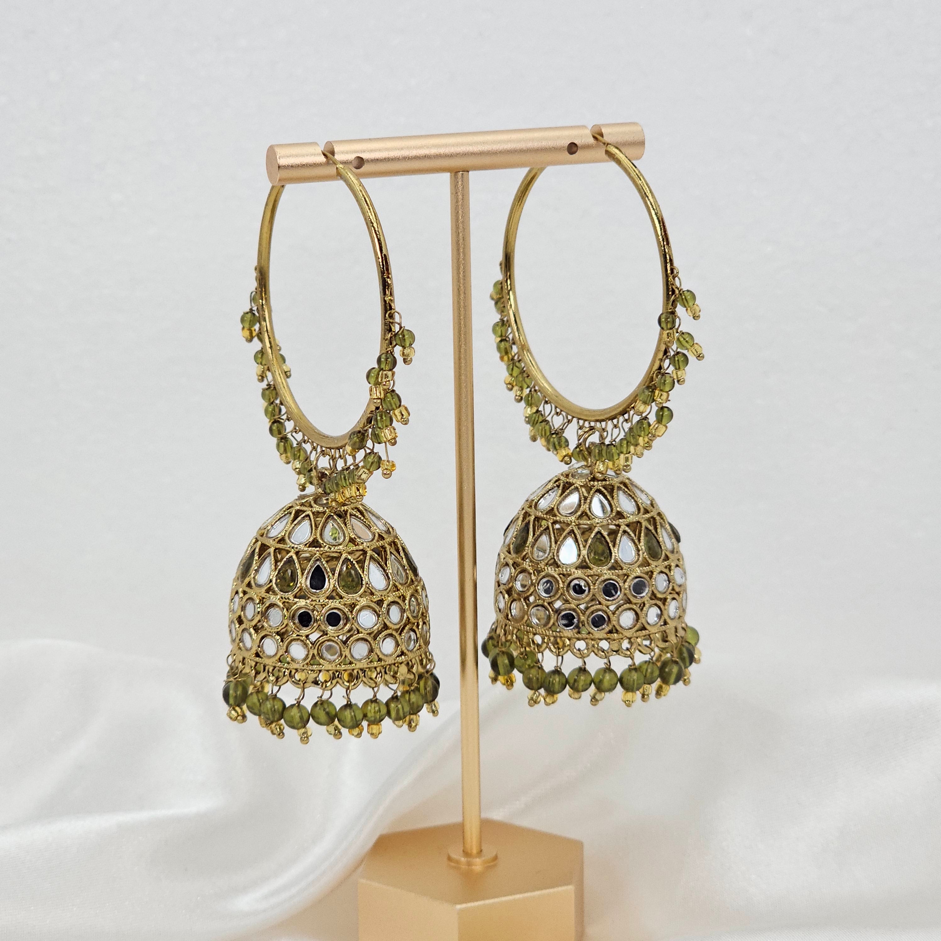 Anu - Antique Gold Mirrored Statement Jhumki Earrings