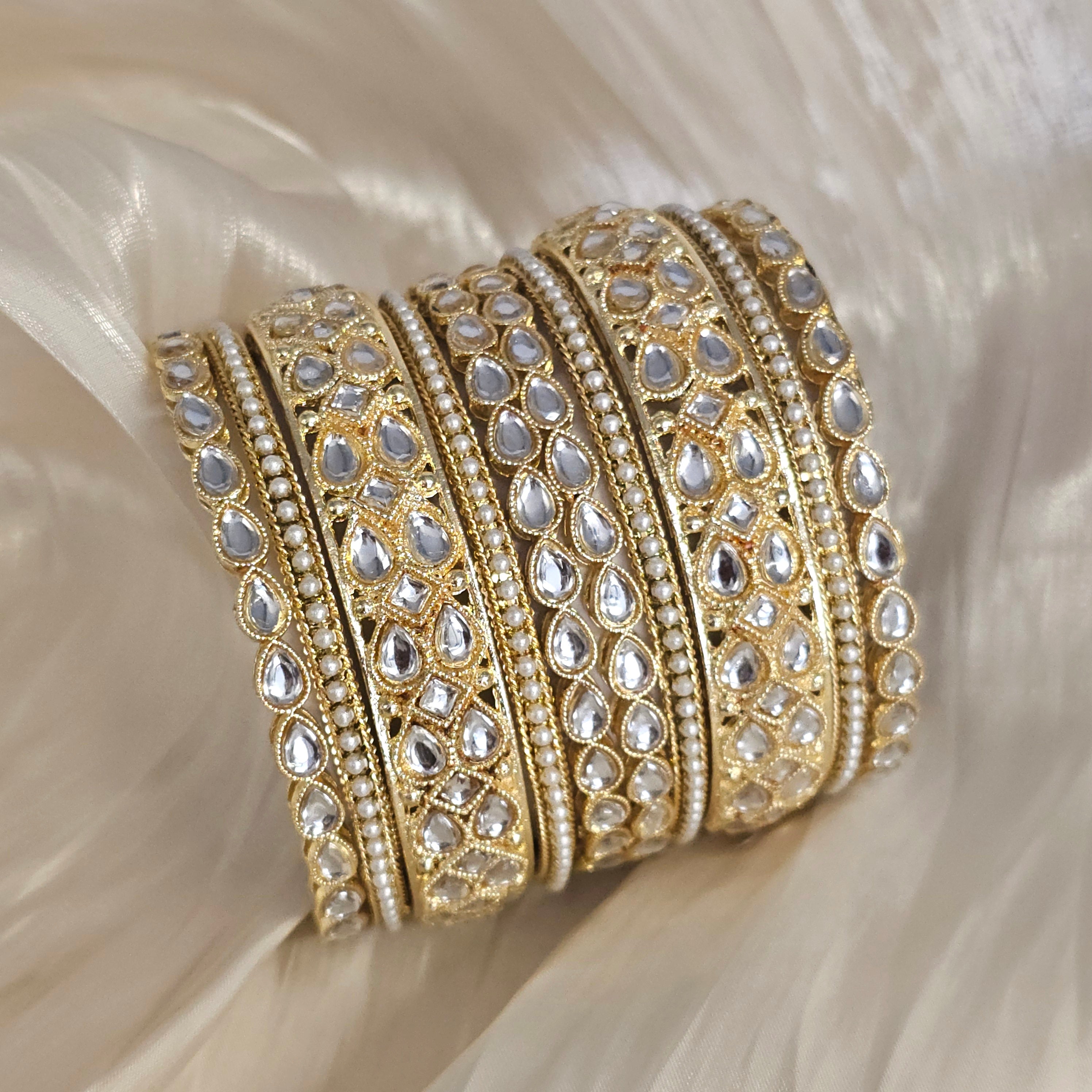 Pack Of 10 Tear drop bangle set - Golden