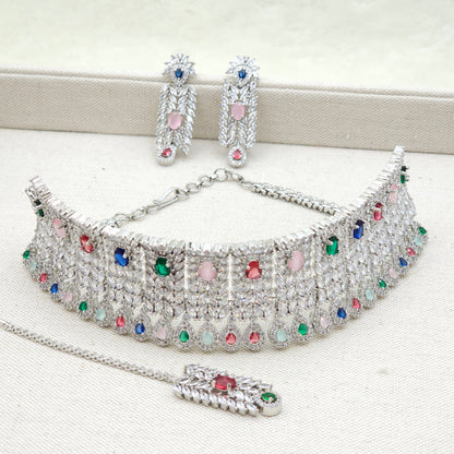 Simone Bridal Choker Set Silver Multi
