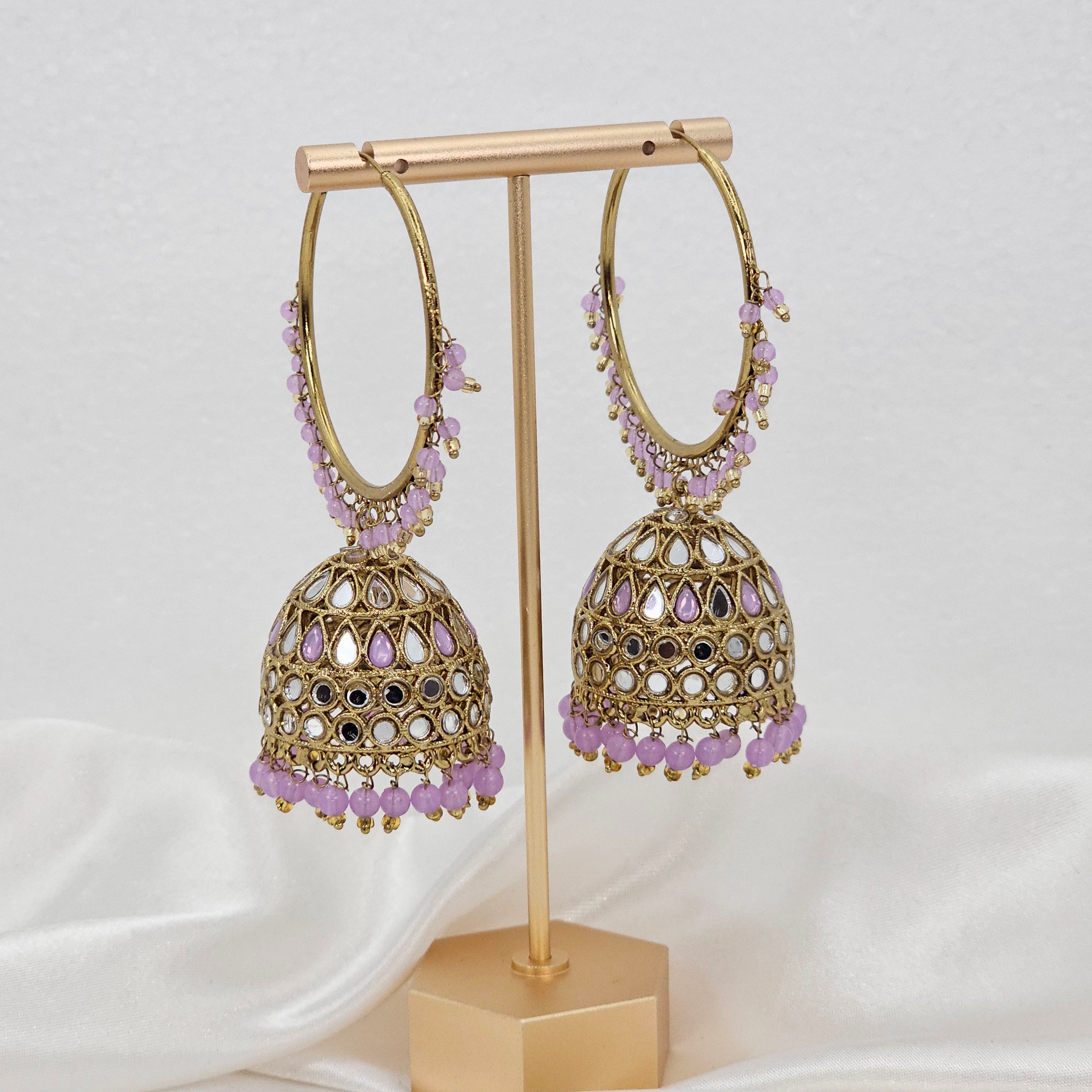 Anu - Antique Gold Mirrored Statement Jhumki Earrings