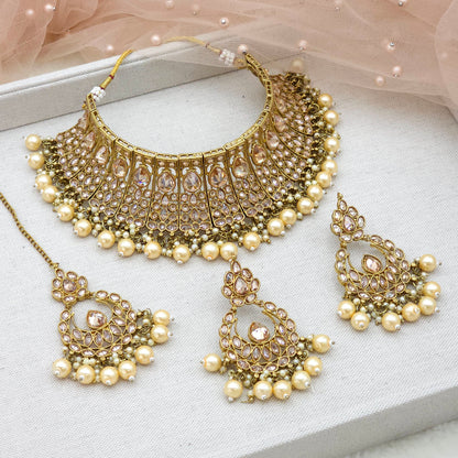 Abha- Antique gold choker necklace - golden