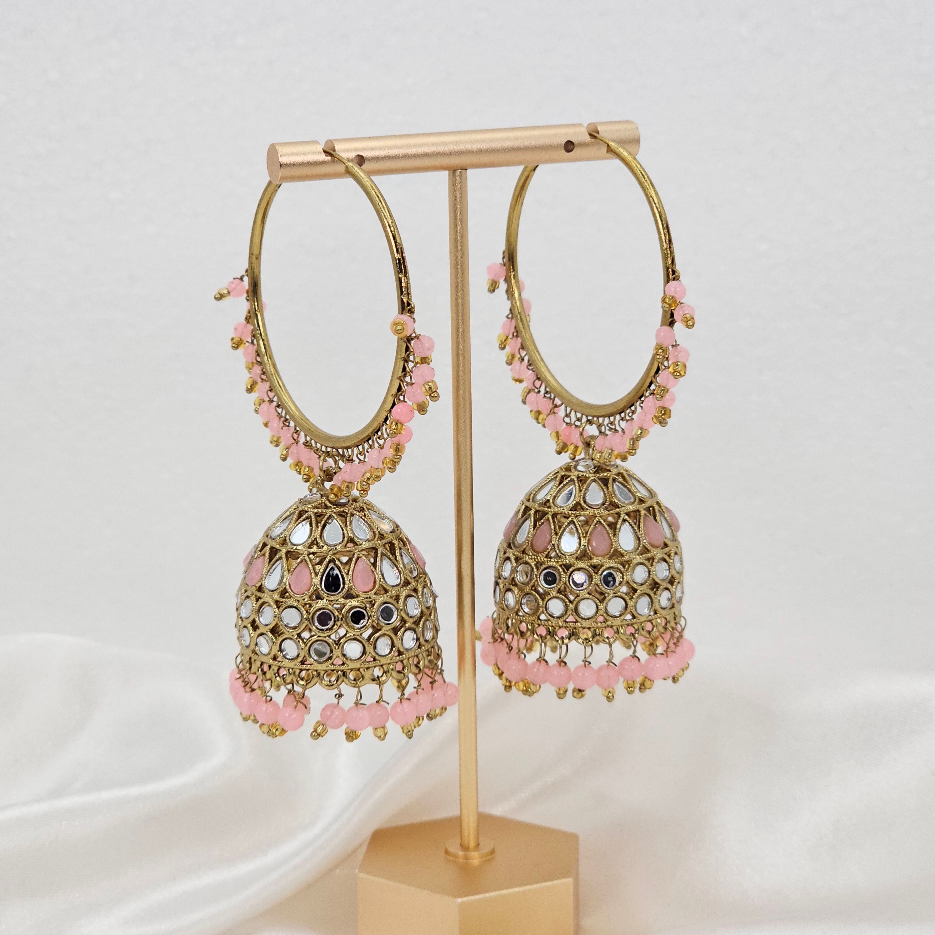 Anu - Antique Gold Mirrored Statement Jhumki Earrings