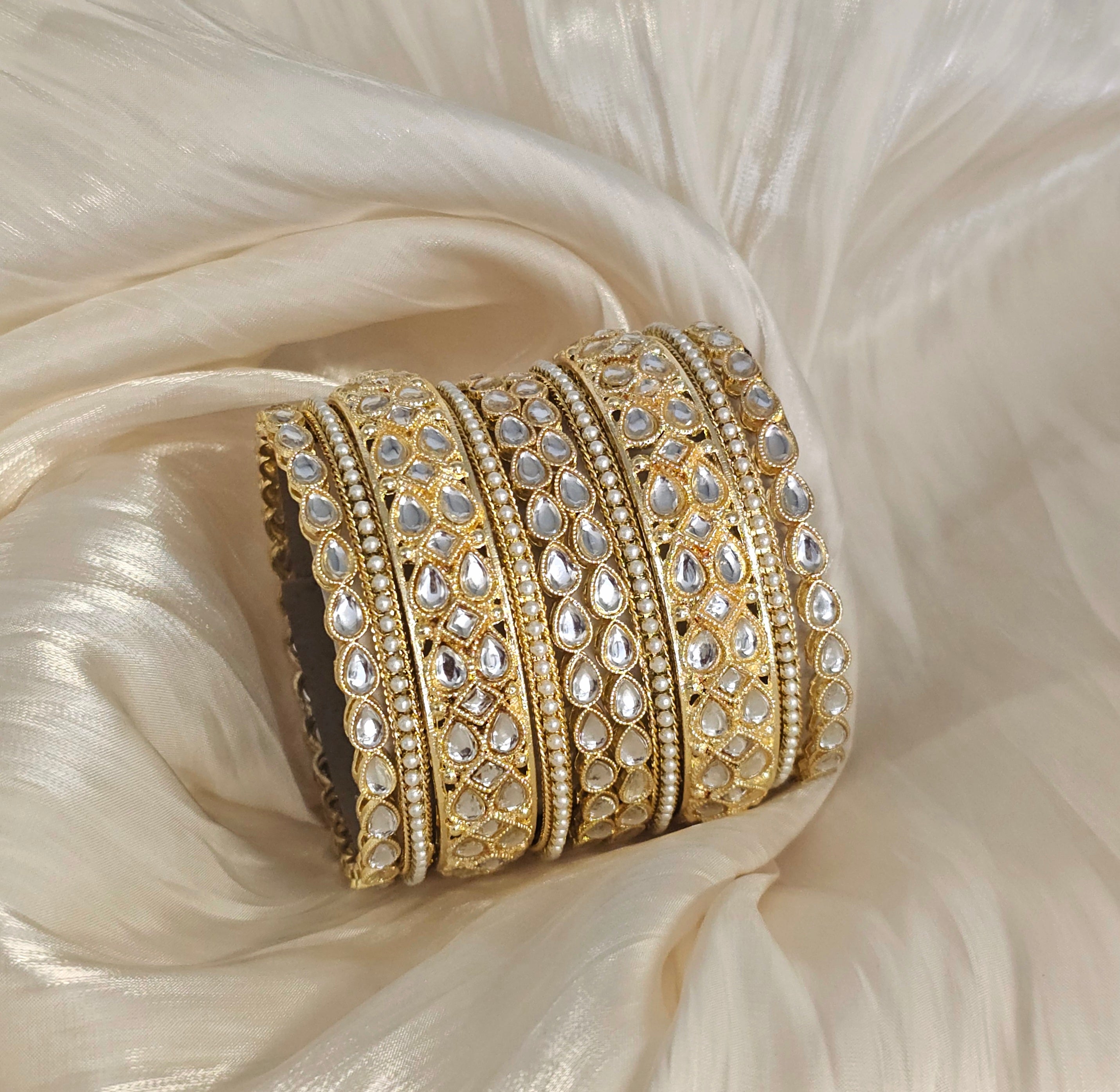 Pack Of 10 Tear drop bangle set - Golden