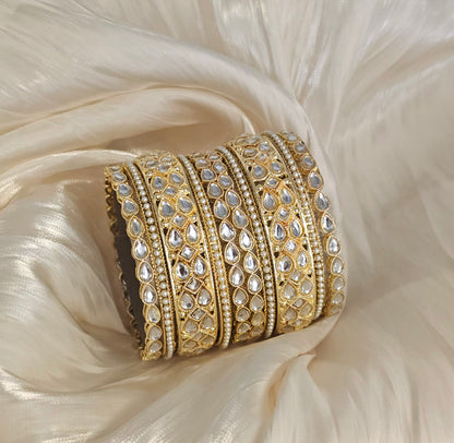 Pack Of 10 Tear drop bangle set - Golden