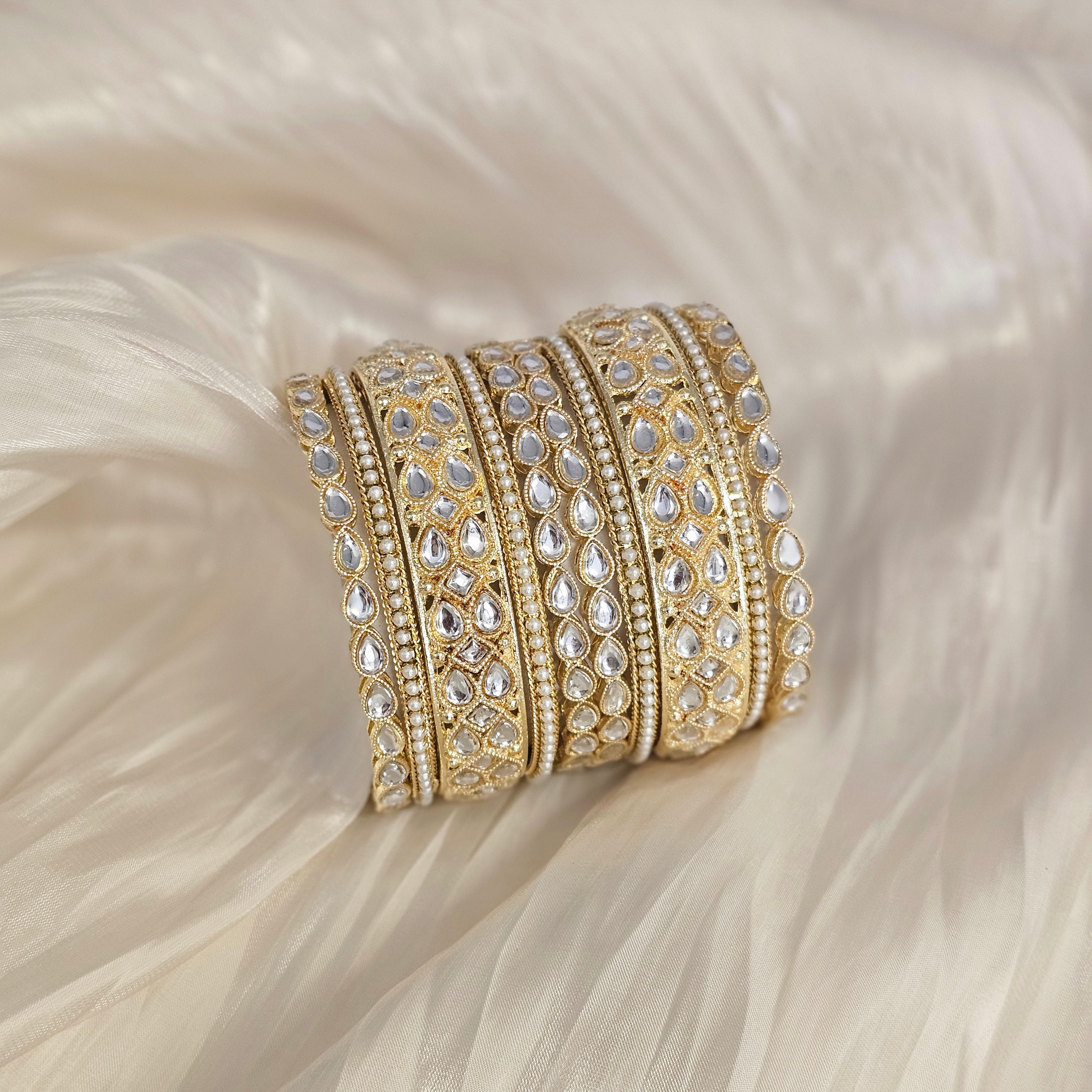 Pack Of 10 Tear drop bangle set - Golden