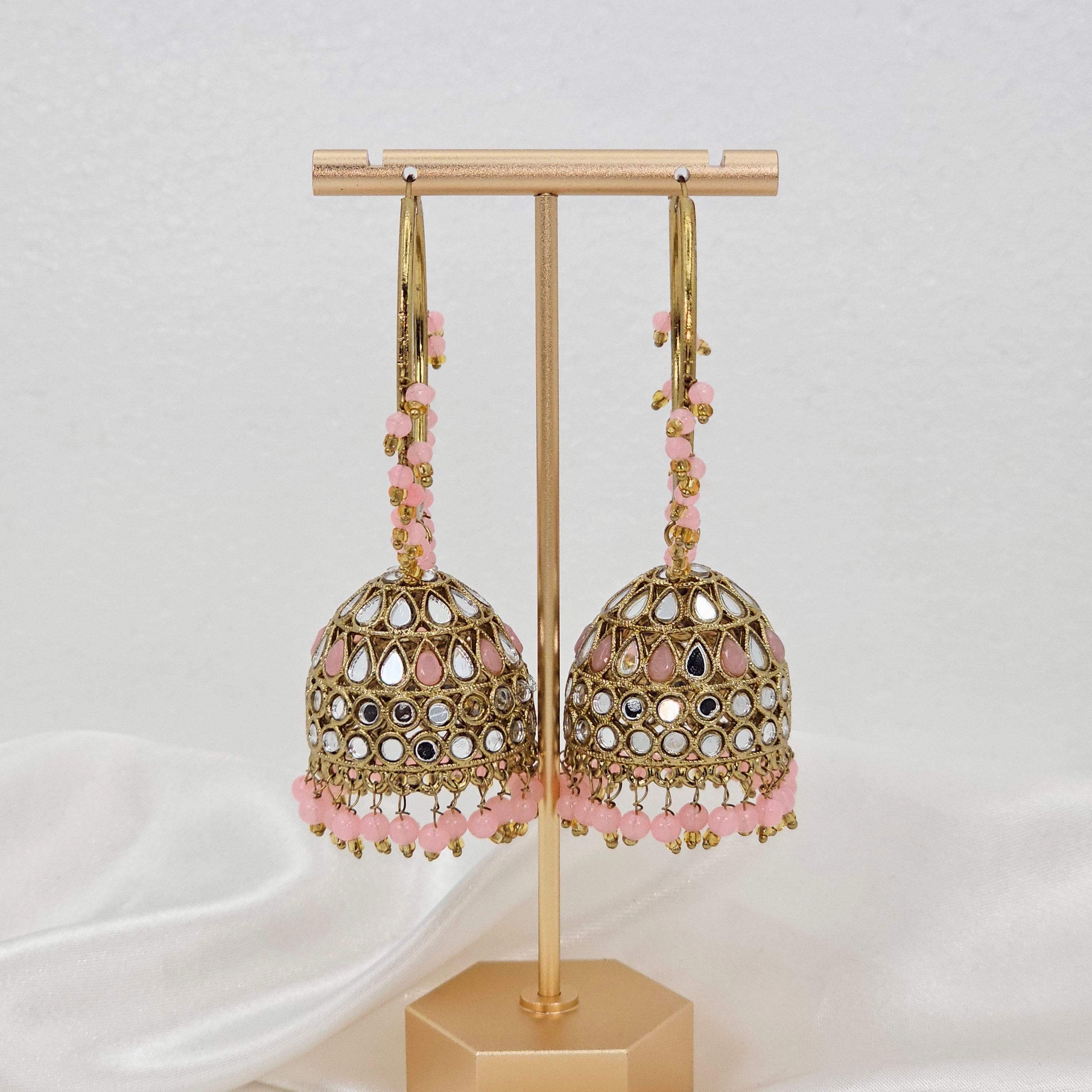 Anu - Antique Gold Mirrored Statement Jhumki Earrings