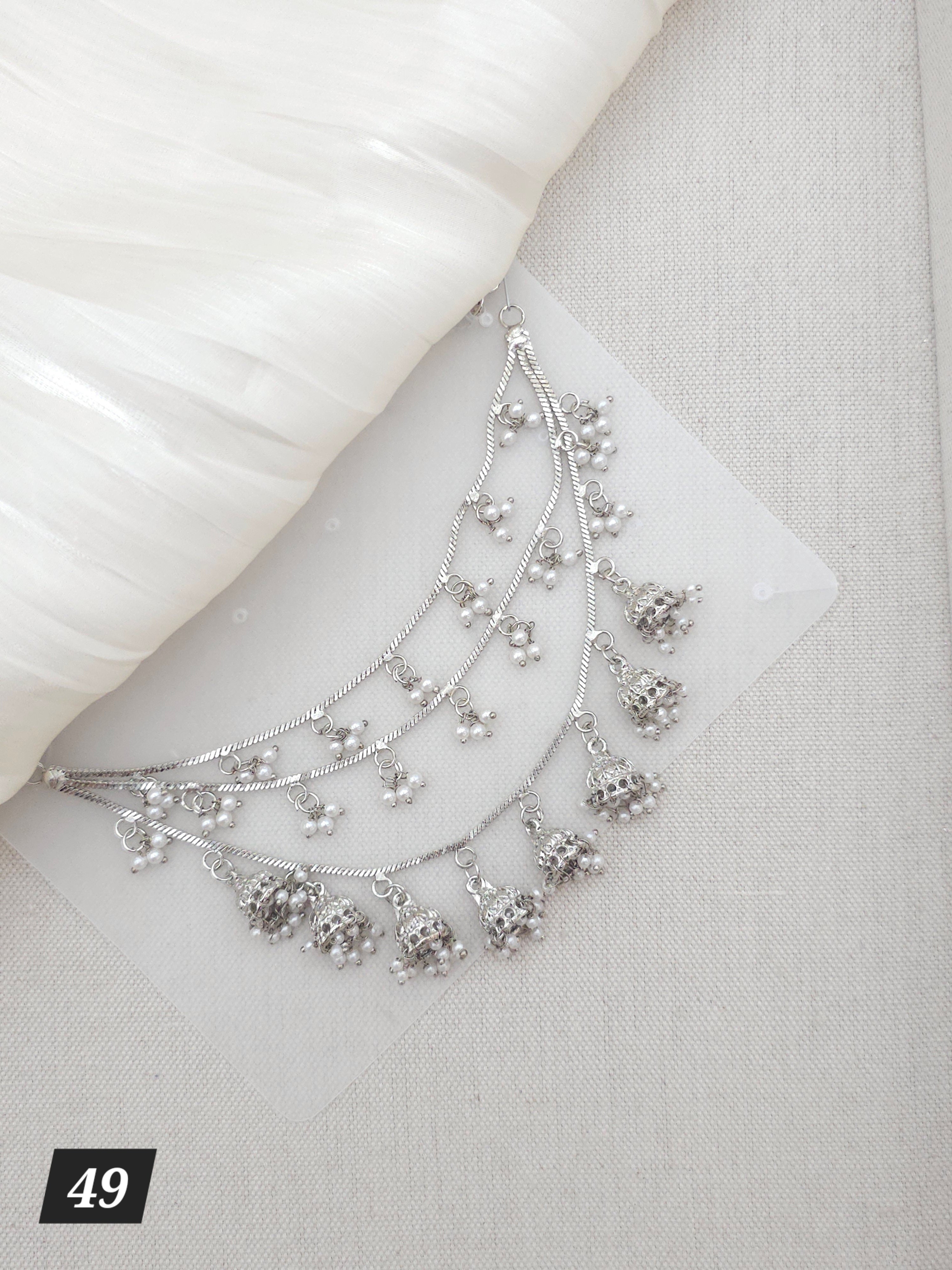 Nazneen: Silver Earring Chains with Bell Drop