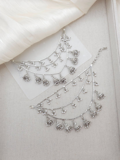 Nazneen: Silver Earring Chains with Bell Drop