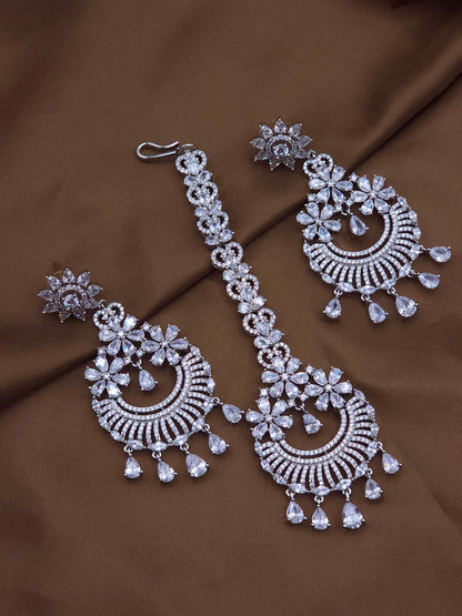 CZ Diamond Chandbali Earrings Tikka Set